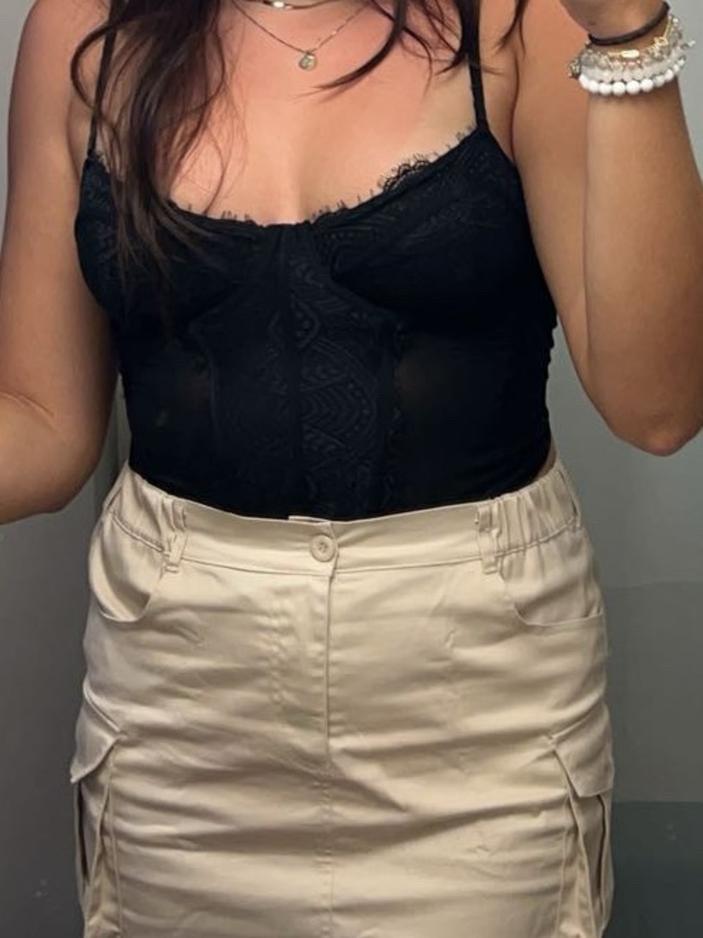 Garage Black Lace Bustier Bodysuit with Adjustable Straps